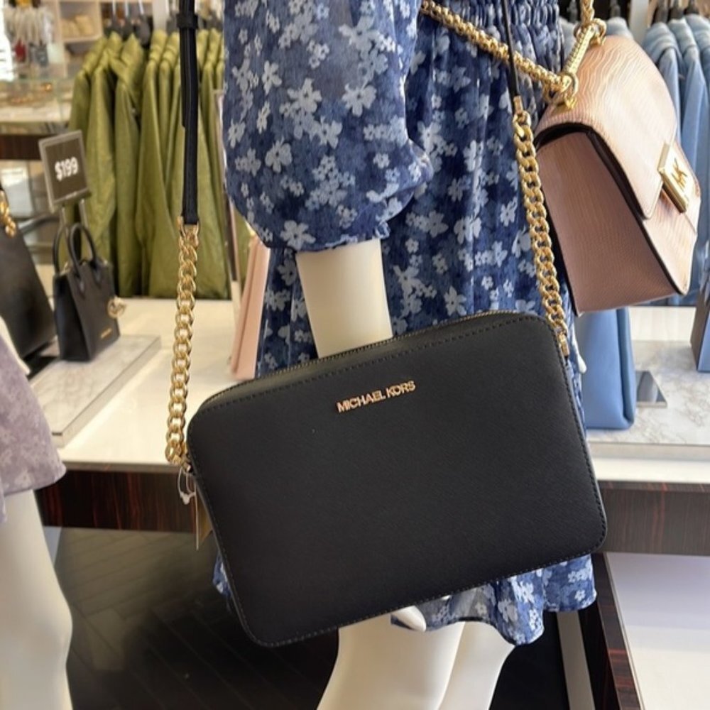 Michael Kors Jet Set Item Large East West Zip Crossbody Leather Black - Picture 14 of 16